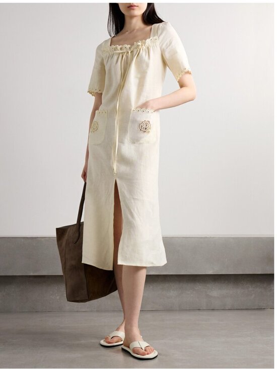 Sleeper Dresses & Skirts - Sleeper Sofia Broderie Anglaise-trimmed Linen Midi Dress